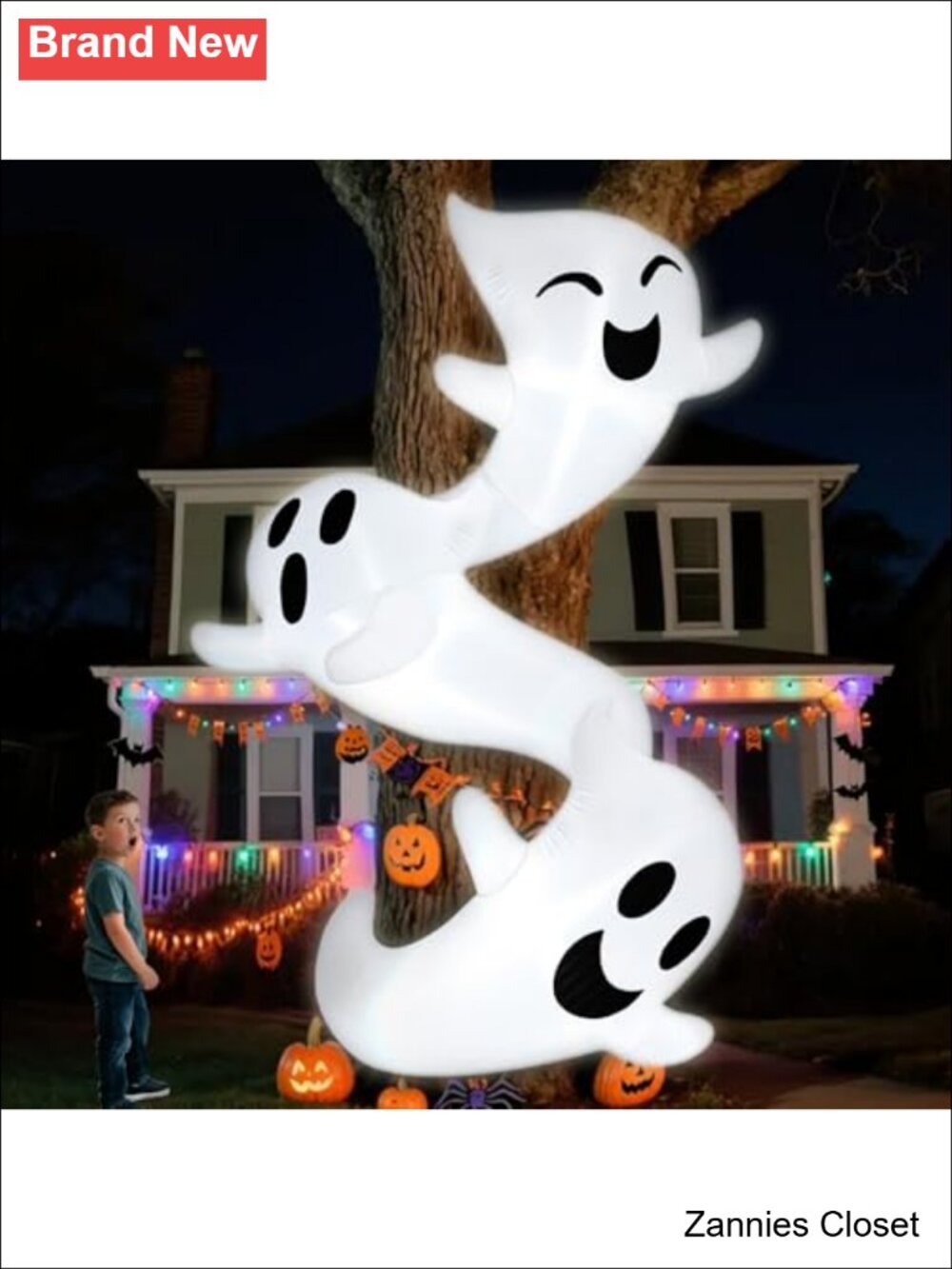 👻 8ft Halloween Inflatable Tree-Hugging Ghosts Light Up Yard Decor